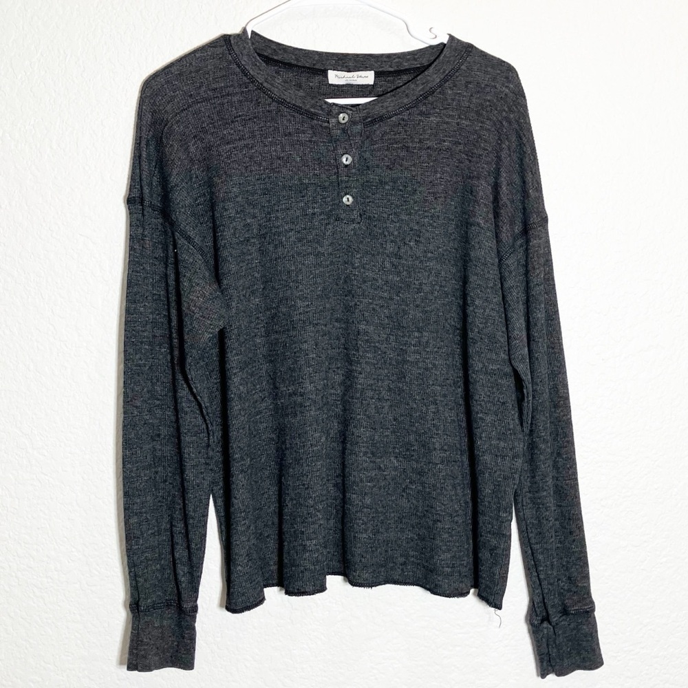 🔥 Michael Stars ribbed long sleeve gray shirt Large
